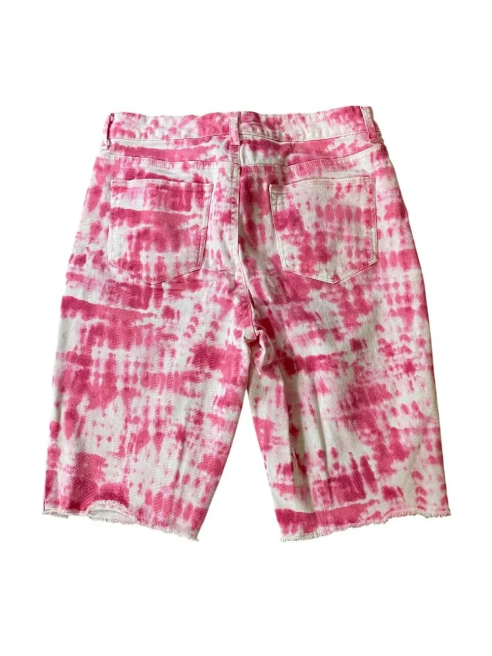 Style & Co Tie-Dye Bermuda Shorts Pink & White Cotton Blend Frayed Hem Size 10 - Picture 2 of 10